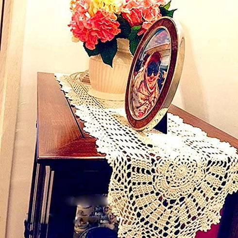 Damanni Oval Cotton Handmade Crochet Lace Table Runner Doilies Table Dresser Scarf Décor,12 Inch by 51 Inch?Beige