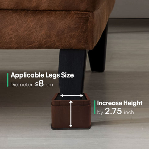 aspeike 3 or 6 INCH Bed and Furniture Risers Set of 4, Durable and Stackable Square Bed Lifts - Lifts Up to 2200 LBs (A Large Area of Groove with Anti Slip Mat) Pack of 4, Brown