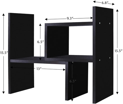 Jerry & Maggie - Desktop Organizer Office Storage Rack Adjustable Wood Display Shelf | Birthday Gifts - Toy - Home Decor | - Free Style Rotation Display - True Natural Stand Shelf Black
