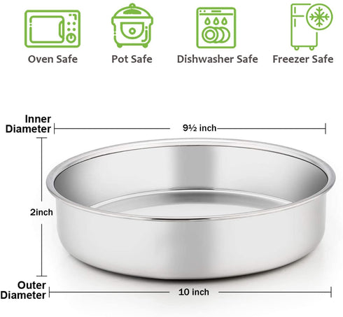 9½ Inch Cake Pan Set of 3, E-far Stainless Steel Round Cake Baking Pans, Non-Toxic & Healthy, Mirror Finish & Dishwasher Safe