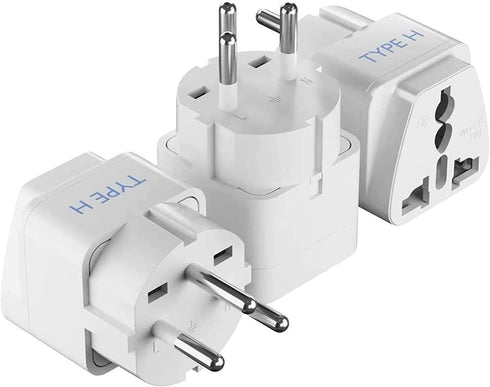 Ceptics Israel Power Adapter Travel Universal Plug,Works in Palestine,Jerusalem,Holy City-Perfect for Charging your Electronic Devices (Type H)- Safe Grounded Connection-3 Pack (GP-14-3PK),White