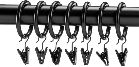 Amazon Basics Curtain Clip Rings for 1-Inch Rod, Set of 7, Black, 4-Pack