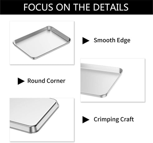 Baking Sheets 2 Pieces, Bastwe Cookie Sheets Set of 2 Stainless Steel Baking Pans Toaster Oven Tray Pans, Rectangle Size 12 × 10 × 1 inch, Rustproof & Healthy & Easy Clean & Dishwasher Safe