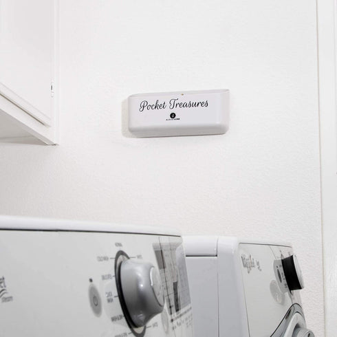 A.J.A. & MORE Pocket Treasures Bin Coin Holder for Laundry Room Organization Storage Space Saving - Sturdy Magnetic Quarter Holder Wall Mount (Light Grey)