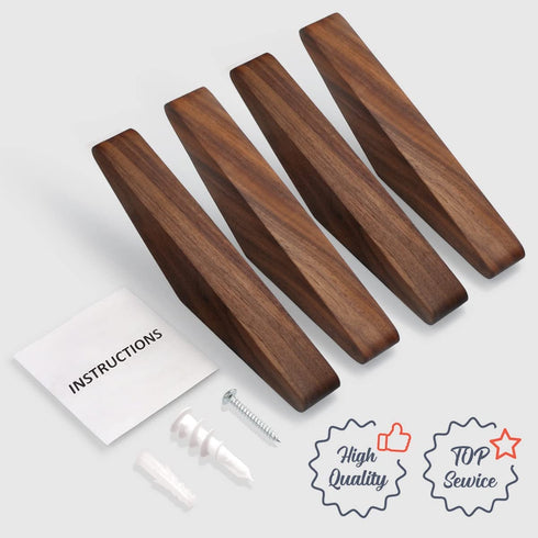 COCOYA 4Pack Wood Hooks Wall Mounted, Minimalist Easy Install Natural Real Walnut Cute Mid Century Modern Simple Rustic Home Foyer Entryway Decor, for Hanging Hat Cap Backpack Bag Coat Towel Clothes