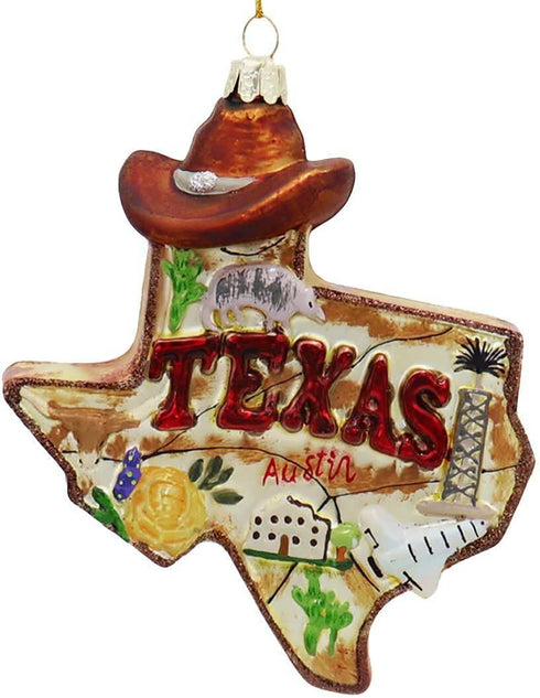 Kurt S. Adler 4.875-Inch Glass Texas Ornament, Multi