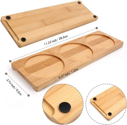 Outamateur Condiment Pots Seasoning Box Set Glass Condiment Canisters Pots with Bamboo Lids Spoon and Tray for Kitchen Coffee Bar Home(Set-of-3PCS)
