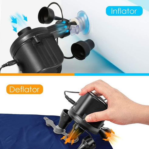 Electric Air Pump, Portable Quick-Fill Air Pump with 3 Nozzles, 110V AC/12V DC, Inflator/Deflator Pumps for Outdoor Camping, Inflatable Cushions, Air Mattress Beds, Boats, Swimming Ring and Toy Raft