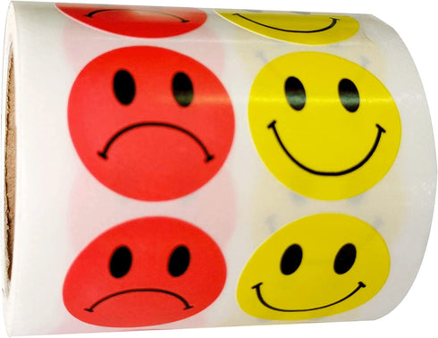 Wootile Yellow Smile Face Happy Stickers and Red Sad Frowny Face Stickers for Teachers 1 Inch Round Smiley Circle Dots 500 Teacher Kids Reward Labels Happy Face Thank You Labels Behavior face Stickers