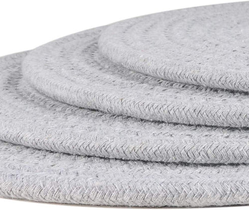 SHACOS Round Placemats Set of 4 Heat Resistant Cotton Rope Braided 12 inch Place Mats for Dining Table Thick Fabric Absorbent Table Mats Trivet (Light Gray, 12 Inch)
