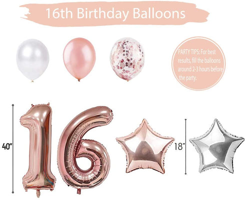 Sllyfo Sweet 16 Party Supplies 16th Birthday Decorations Kit - 16th Birthday Gifts for Girls,16th Cake Topper|Banner|sash|Rose Gold Curtain Backdrop Props|Confetti Balloons|Champagne Balloon. (16)