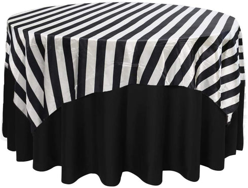 Your Chair Covers - 72 inch Square Striped Tablecloth Satin Overlays Linens for Party Table Cloth Wedding Events Kitchen Home Dining - Black/White Striped