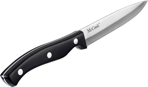 McCook MC55 Steak Knives - 8 Pieces Full Tang Serrated Stainless Steel Steak Knife Set, Black