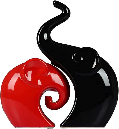 2 Pieces Ceramic Elephant Decor Figurine Elephant Statues for Home Decor Bookshelf Living Room Office Desk Elephants Statue Sculpture Decoration Accents (Red Black Elephant)