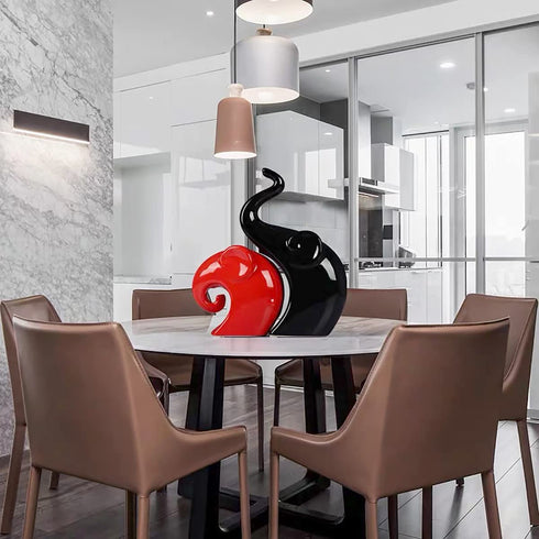 2 Pieces Ceramic Elephant Decor Figurine Elephant Statues for Home Decor Bookshelf Living Room Office Desk Elephants Statue Sculpture Decoration Accents (Red Black Elephant)