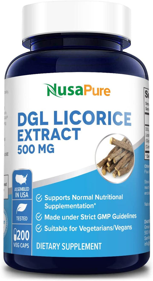 DGL Licorice Extract 500 mg 200 Veggie Capsules (Vegan,Non-GMO & Gluten-Free)