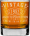 Vintage 1982 Etched 11oz Whiskey Rocks Glass -40th Birthday Aged to Perfection - 40 years old gifts Bourbon Scotch Lowball Old Fashioned