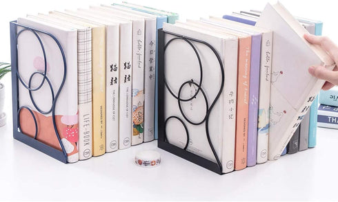 JIARI Adjustable Bookends Metal Book Ends Holder Shelf Heavy Duty Nonskid Bookend for Heavy Book (Round White)