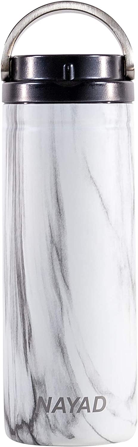 Nayad Roamer Stainless Steel Vacuum Insulated Thermos Bottle, Automotive Cup Holder Compatible Travel Coffee Mug Water Bottle with Lid for Iced Cold/Hot Drinks (18 oz, Marble)