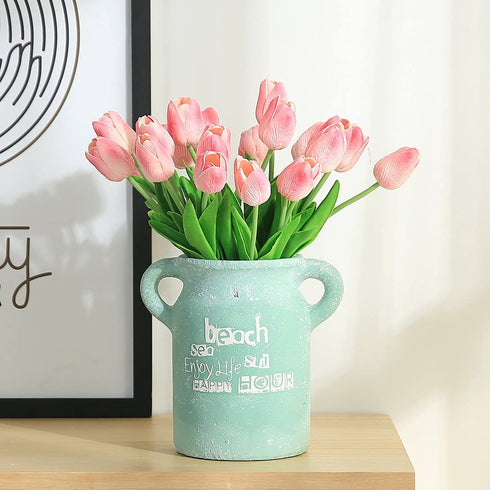 Cloudecor 20Pcs Artificial Tulips Real Touch Artificial Flowers Fake Tulip Latex Bouquet Flower for Wedding Party Home Garden Office DIY Floral Arrangement Decor (Pink - 20p)