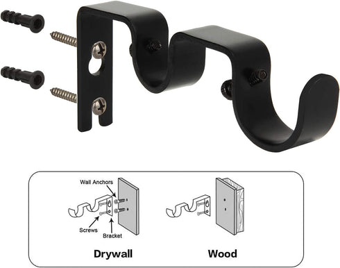 8 PCS Double Curtain Rod Brackets, Heavy Duty Curtain Rod Holders for 1and 5/8 Rod, Adjustable Double Rod Holders Hardware for Window, Bedroom, Home Curtain Rods, Drapery Rod(Black)