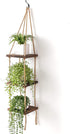 Titanape Hanging Plant Shelf with Jute Rope, 3 Tier Hanging Book Shelves for Kids Room/ Nursery/ Living Room/ Bedroom, Small Bathroom Floating Shelves for Wall Storage, Rustic Wood Shelves for Wall