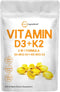Vitamin D3 5000IU Plus K2, 2 in 1 Formula, Vitamin D3 with MK7 Vitamin K2, 300 Soft-Gels, Immune Vitamin Complex with Virgin Sunflower Seed Oil, Support Heart, Teeth & Joint Health, Easy to Swallow