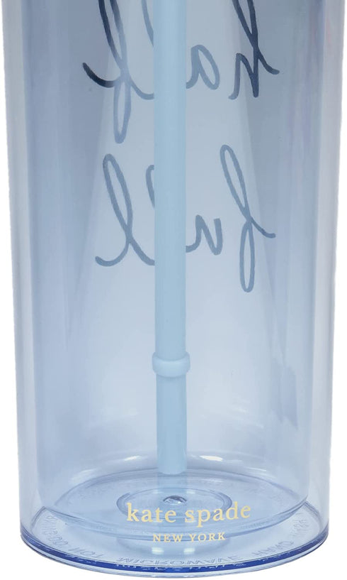 Kate Spade New York Insulated Tumbler with Reusable Straw, 20 Ounce Blue Acrylic Travel Cup with Lid, Always Half Full