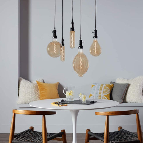 GE Lighting 36513 Amber Glass Bulb LED Vintage Style Dimmable T9 Tube 5 (60-Watt Replacement), 250-Lumen Medium Base, Warm Candle Light