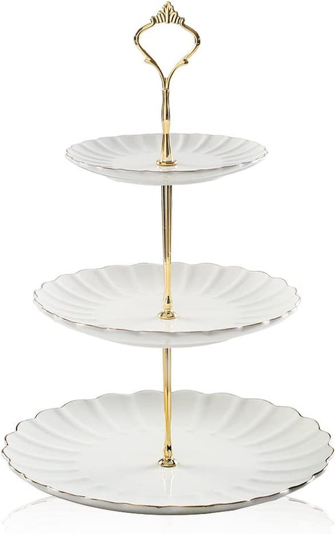 SWEEJAR 3 Tier Ceramic Cake Stand Wedding, Dessert Cupcake Stand for Tea Party Serving Platter (White)