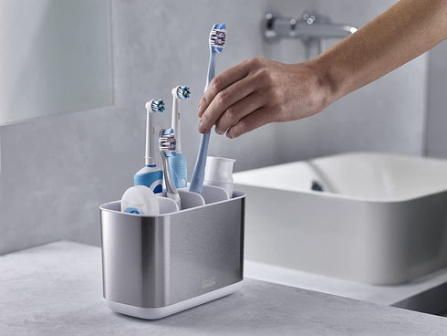 Joseph Joseph EasyStore Stainless-Steel Toothbrush Holder Bathroom Storage Organizer Caddy, Large