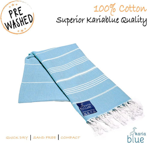 Karia Blue - Turkish Beach Towel (38 x 66) - 100% Cotton - Easy Dry Bath Towels - Authentic Turkish Towels - Vibrant Colors - Highly Absorbent - Extra Soft Touch - Prewashed€¦ (Troioan Blue)