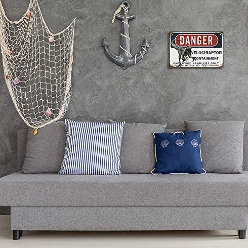 AntSwegg Tin Sign Danger Velociraptor Containment Metal Sign 12x8 Inch, B014