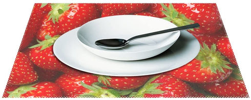 WOZO Red Strawberry Fruit Placemat Table Mat 12" x 18" Polyester Table Place Mat for Kitchen Dining Room 1 Piece