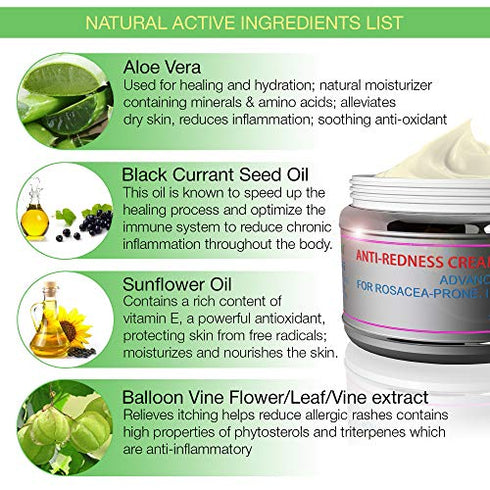 Redness Relief Face Eczema Cream - All-Natural Anti Itch Cream - Fast-acting Rosacea Treatment for Face - Facial Moisturizer and Eczema Treatment Body Cream - Hormone-Free Rosacea Skin Care Products