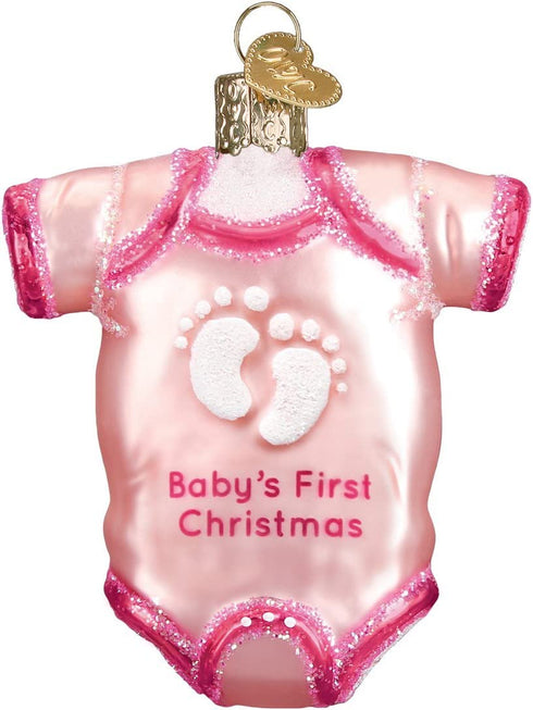 Old World Christmas Collection Glass Blown Ornaments for Christmas Tree, Pink Baby Onesie 32338