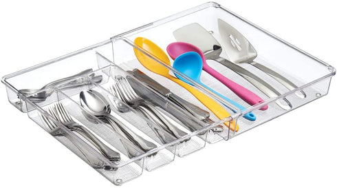 iDesign Linus Expandable Kitchen Drawer Organizer for Silverware, Spatulas, Gadgets - Clear