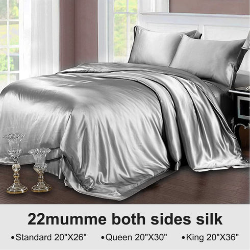 HOTBALZER Mulberry Silk Pillowcase for Hair and Skin, 22 Momme Natural 100% Silk Pillowcases Standard Size with Zipper, Soft Breathable Both Sides Pure Silk Pillow Cover, 1pc (Grey,Standard)