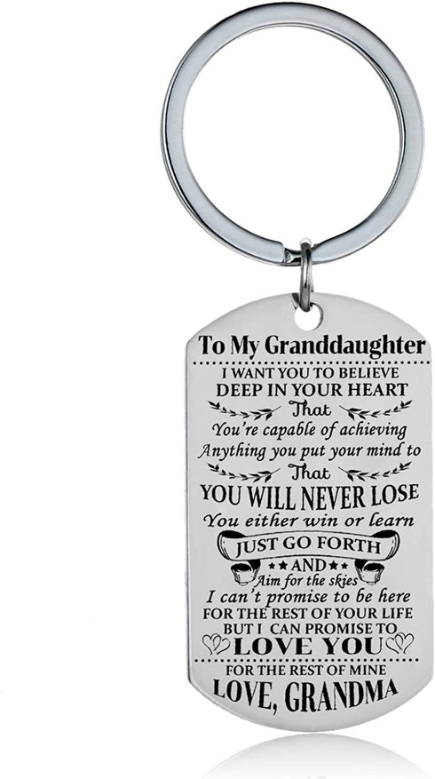 Granddaughter Keychain Key Ring Believe Inspirational Gifts from Grandma Grandmother Birthday Graduation Christmas Gifts Jewelry Grandma To Granddaughter Gifts
