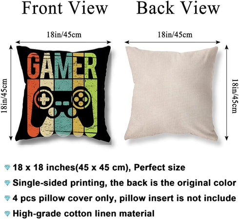 Mechanical Cattle Black Gaming Decorative Throw Pillow Covers Game Controller Linen Square Throw Pillow Cases for Couch Sofa Outdoor Playroom Bed Car Patio Boys Room Decor Pillow Covers 18x18 Set of 4