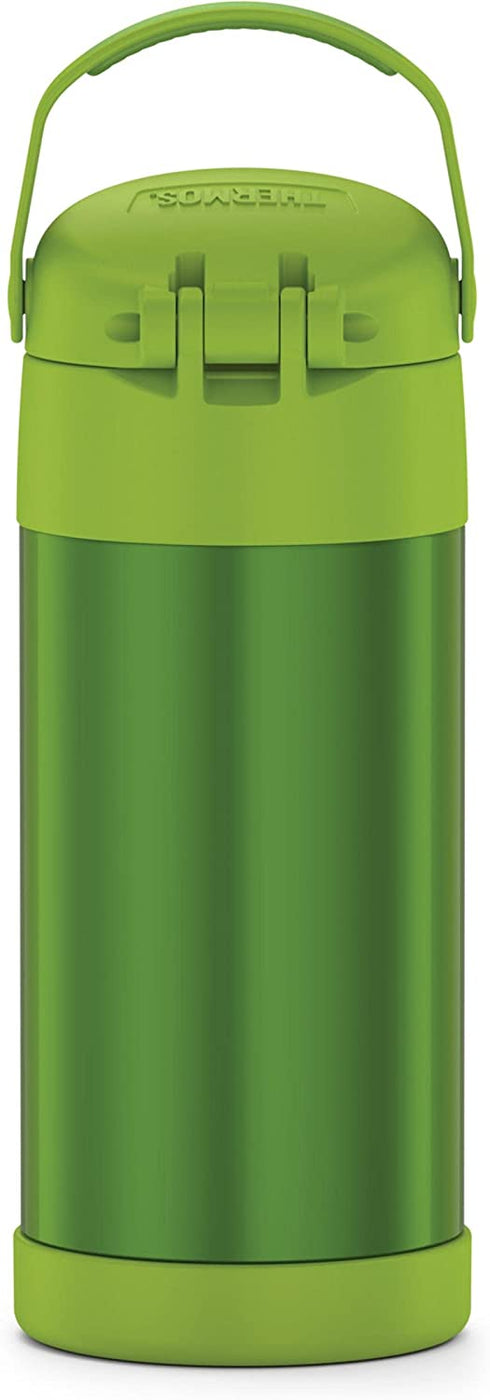 THERMOS FUNTAINER 12 Ounce Stainless Steel Vacuum Insulated Kids Straw Bottle, Lime