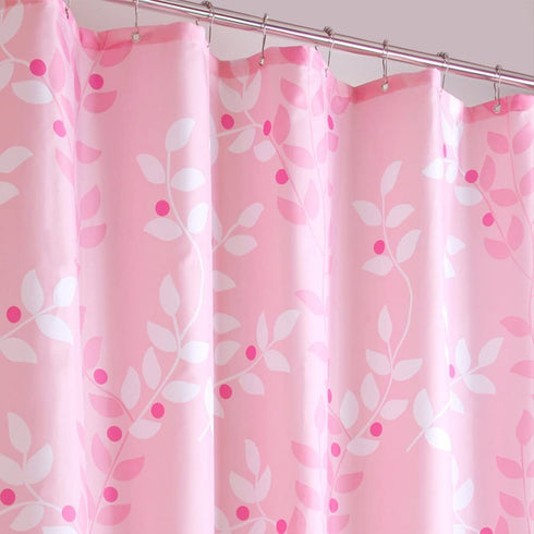 BAIHT HOME Pink Leaves Decor Soft Fabric Shower Curtain Water-Repellent Eco-Friendly Cute Polyester Fabric Bath Curtains, 72" X 72"