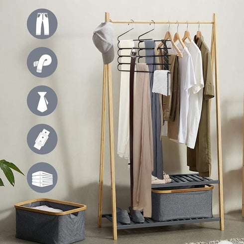 HuaQi Pants Hangers Space Saving Hangers for Closet Organizer Non Slip Closet Storage Organizer for Jeans Towels Scarves (Black, 4)