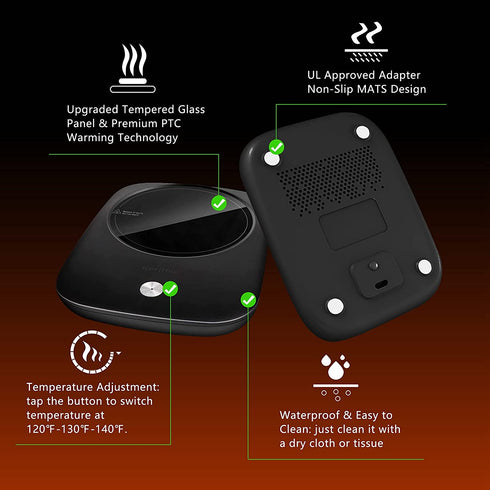 Kerjthu Coffee Mug Warmer, Smart Cup Warmer for Desk with Gravity-Induction & 3-Temperature Control, Black Beverage Warmer for Coffee, Tea, Milk, Tea Warmer Gift for Mother, Father