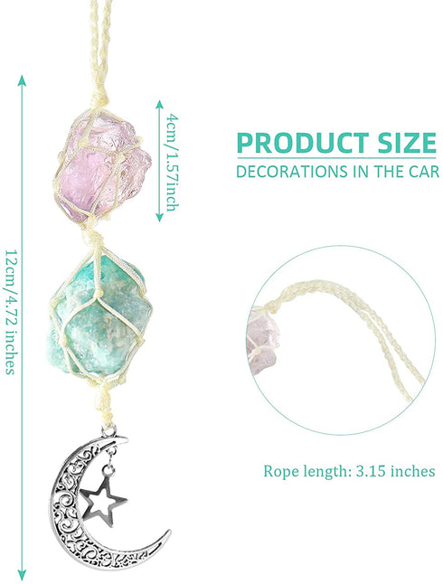 Healing Crystals Ornament, Dangling Moon Star Healing Crystal Stones Hanging Ornament, Natural Energy Crystal Ornament Decor for Home, Car and Party (Amethyst-Turquoise)