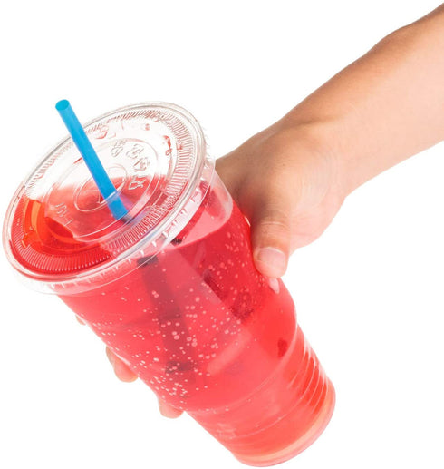 GOLDEN APPLE, 32oz-25sets. Clear Plastic Cups with Flat lids X hole (25cups +25lids) BPA Free