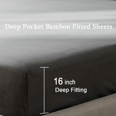 SONORO KATE Bed Sheet Set Bamboo Sheets Deep Pockets 16" Eco Friendly Wrinkle Free Sheets Hotel Bedding Machine Washable Silky Soft (Dark Grey, California King)
