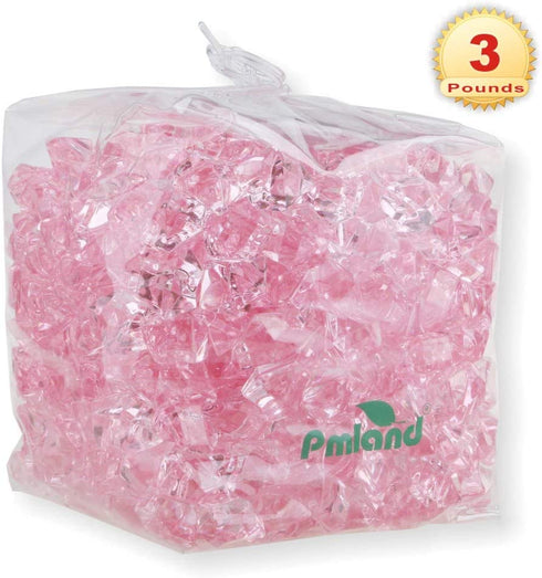 PMLAND Acrylic Ice Rocks Crystals Gems ~550 Pcs 3 lbs Bulk Bag for Vase Filler Table Scatter Party Wedding Arts Crafts Decoration Display Idea - Pink