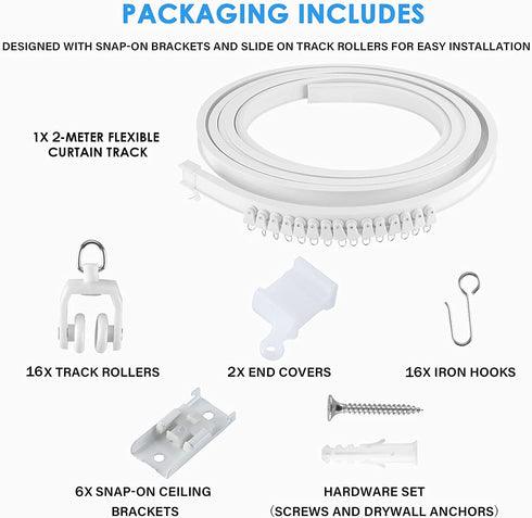 Z-Color Flexible Bendable Ceiling Curtain Track, Curved Ceiling Track for Curtains, Room Divider Ceiling Track Rail System (2 Meters /6.6 FT)