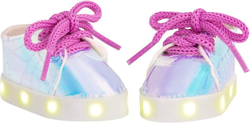 Glitter Girls – Cosmic Glow Light-up Shoes for 14-inch Dolls – Toys, Clothes, and Accessories for Ages 3 and Up (Glossy Fashion Sneakers with LED Lights), Brown/A